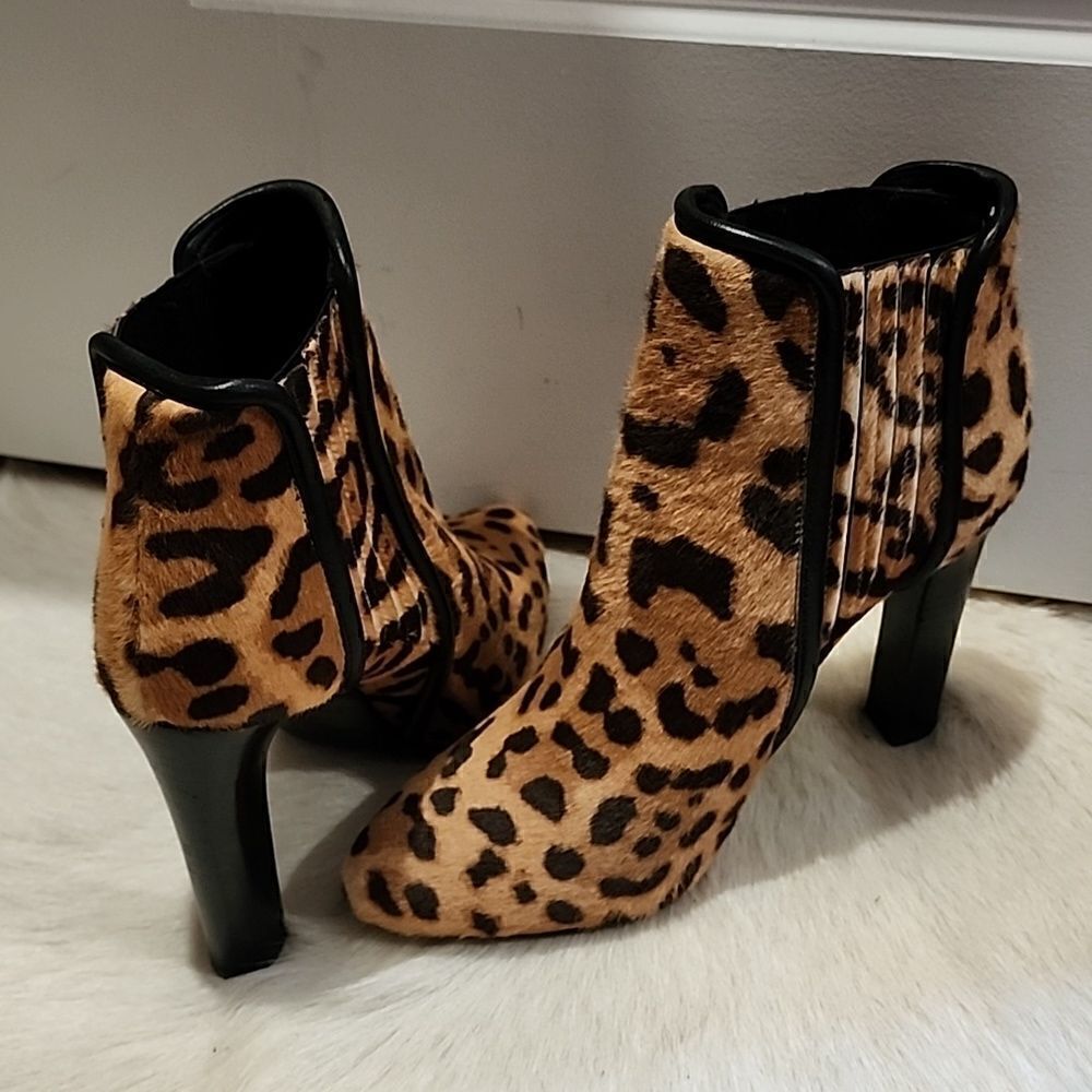 Roberto Cavalli Hide Fur Leather High Heel Boots Leopard Print Date Night Party